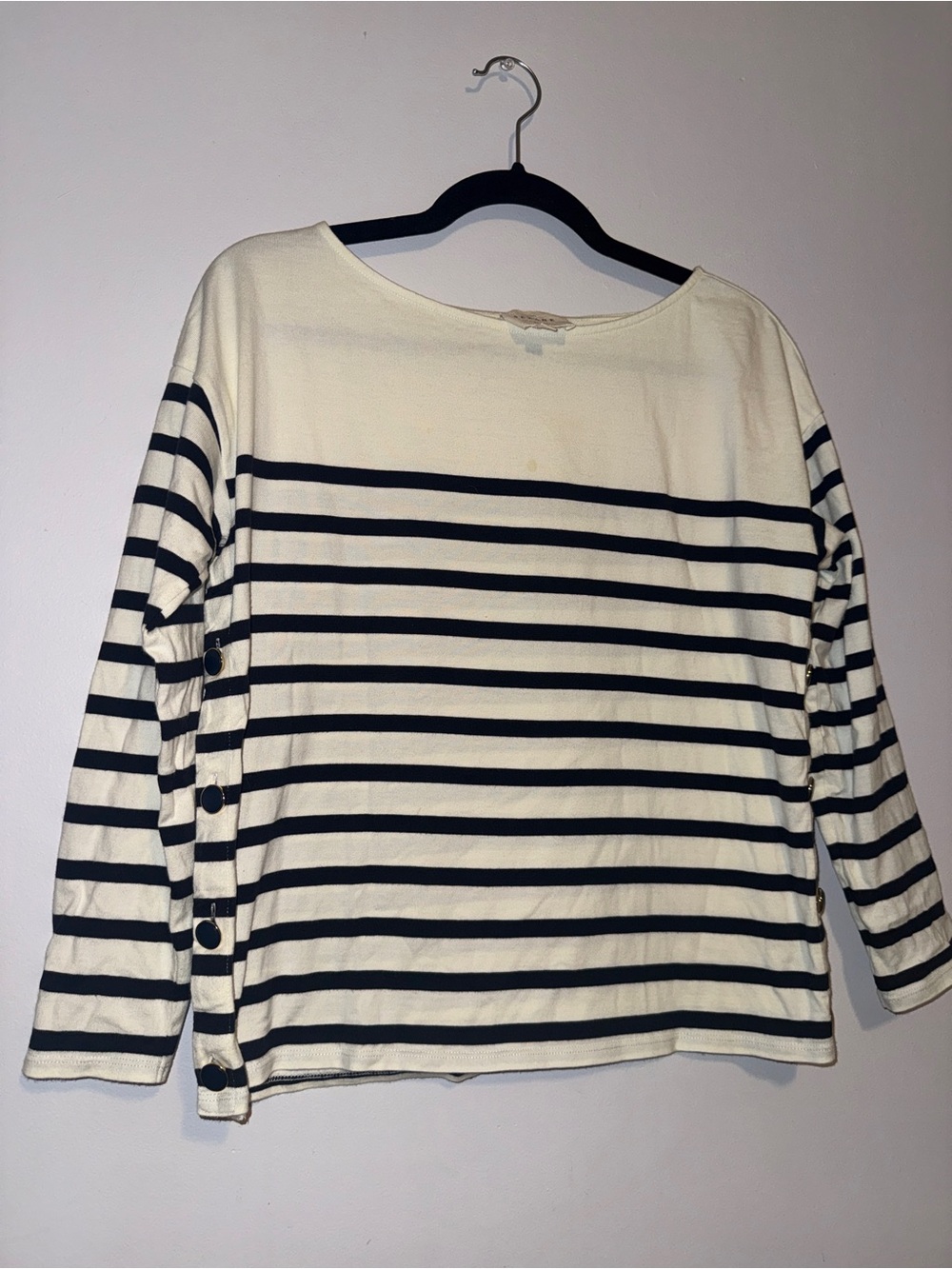 Sezane Striped Boatneck Long-Sleeve Top - navy & white